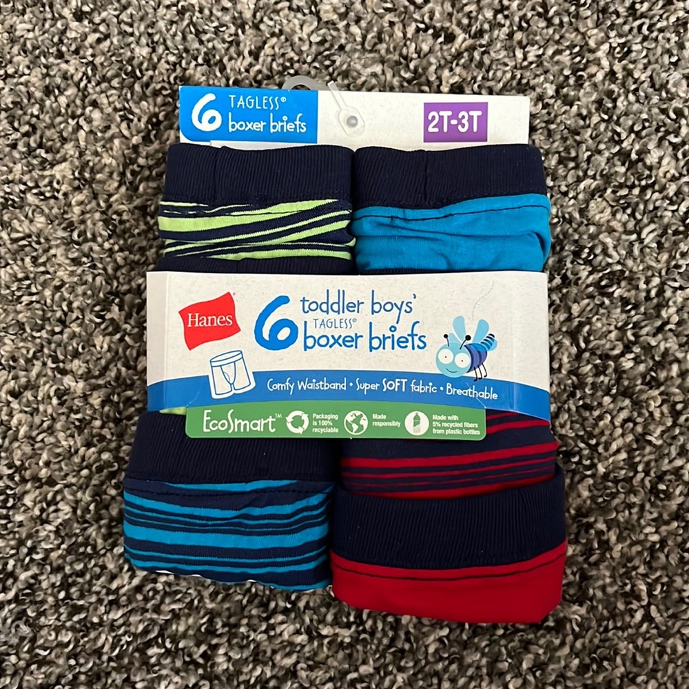 Hanes Toddler Boys Tagless Boxer Briefs 2T/3T
